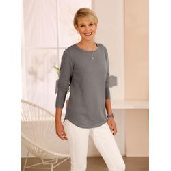 Strickpullover CLASSIC BASICS "Pullover", Damen, Gr. 40, grau (grau, meliert), 100% Baumwolle, unifarben, Langarm, Pullover