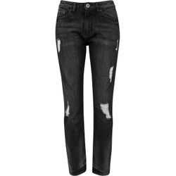 Bequeme Jeans URBAN CLASSICS "Urban Classics Damen Ladies Boyfriend Denim Pants", Damen, Gr. 27, Normalgrößen, schwarz (schwarzwashed), 100% Baumwolle, unifarben, casual, normal, Jeans