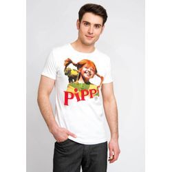 T-Shirt LOGOSHIRT "Pippi Langstrumpf", Herren, Gr. L, bunt, 100% Baumwolle, bedruckt, casual, normal, Rundhals, Kurzarm, Shirts, mit frechem Frontprint