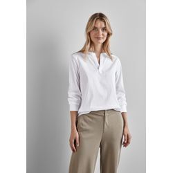 Langarmbluse STREET ONE, Damen, Gr. 34, weiß, Web, 74% Baumwolle, 24% Polyamid, 2% Elasthan, unifarben, casual, normal normal, Rundhals, Langarm Bündchen, Blusen, im soften Baumwoll-Mix