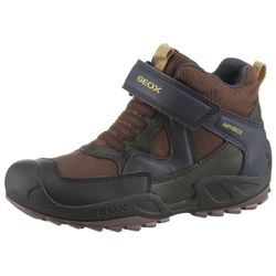 Winterstiefel GEOX "J NEW SAVAGE BOY B ABX", Kinder, Gr. 25, braun (braun, navy), Lederimitat, Textil, casual, Schuhe, Trekkingboots, Winterstiefel, Kindergartenschuh mit Warmfutter