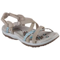 Sandale SKECHERS "RAGGAE-SLIM", Damen, Gr. 38, blau (taupe, hellblau), Lederimitat, Textil, sportlich, Schuhe, Trekking Sandale, Outdoorschuh, Sandale mit Clipverschluss