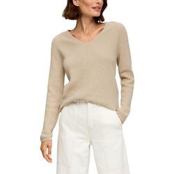 Strickpullover S.OLIVER, Damen, Gr. 34, beige (beige melange), Strick, Obermaterial: 60% Baumwolle, 40% Polyacryl, meliert, casual, regular fit taillenbedeckt, V-Ausschnitt, Langarm Raglanärmel, Pullover, mit Raglan Ärmeln