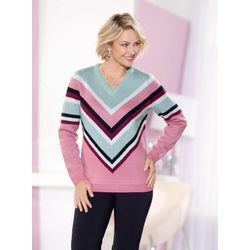 Strickpullover CLASSIC BASICS "Jacquard-Pullover", Damen, Gr. 40, bunt (kalkmint, altrosa, gemustert), 100% Polyacryl, gemustert, mehrfarbig, gestreift, Langarm, Pullover