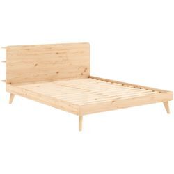 Bettgestell KARUP DESIGN "RETREAT BED", braun (klar lackiert, klar lackiert), B:166cm H:93cm L:226cm, Betten, aus Kiefer massiv mit Lattenrost, Kopfteil mit 3 Ablagen