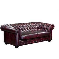 Chesterfield Ledersofa 3-Sitzer - Büffelleder - Rotbraun - BRENTON