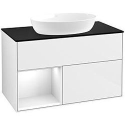 Villeroy und Boch Finion Waschtischunterschrank FA12GFGF 100cm, Abdeckplatte black matt, Regale Glossy white lacquer, Glossy white lacquer