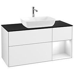 Villeroy und Boch Finion Waschtischunterschrank G832GFGF 120cm, Abdeckplatte black matt, Emotion, Regale Glossy white lacquer, Glossy white lacquer