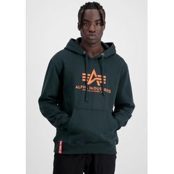 Kapuzensweatshirt ALPHA INDUSTRIES "Basic Hoody", Herren, Gr. S, blau (schwarz petrol), angeraute Sweatware, Obermaterial: 80% Baumwolle, 20% Polyester, bedruckt, modisch, normal, Rundhals, Langarm Rippbündchen, Sweatshirts