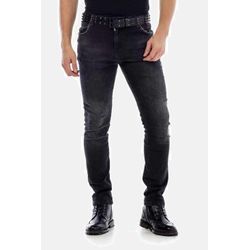 Slim-fit-Jeans CIPO & BAXX "Jeans", Herren, Gr. 30, Länge 34, schwarz, 98% Baumwolle;2% Elasthan, unifarben, casual, slim fit lang, Jeans, mit Nietendetails, CD-426