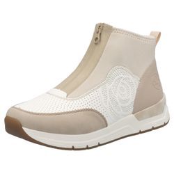 Keilsneaker RIEKER, Damen, Gr. 38, weiß (beige, sanftes weiß), Lederimitat, Textil, sportlich, Schuhe Sneaker, Stiefelette, Boots, Rosenprägung, mit Reißverschluss vorne