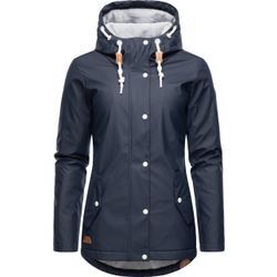 Regenjacke RAGWEAR "Marge", Damen, Gr. L (40), blau (dunkelblau), Obermaterial: 100% Polyester, Futter: 100% Polyester, Wattierung: 100% Polyester, casual, tailliert Po-bedeckend, hoch geschlossener Ausschnitt, Langarm Ärmel ohne Ärmelschlitz normaler Saum, Jacken, warm gefütterter Damen Winter Regenmantel