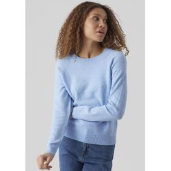 Rundhalspullover VERO MODA "VMDOFFY LS O-NECK BLOUSE GA NOOS", Damen, Gr. S (36), blau (little boy blau melange), Strick, Obermaterial: 94% Polyester, 3% Elasthan, 3% Nylon, meliert, modisch, regular fit, Rundhals, Langarm Rippbündchen, Pullover