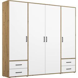 Drehtürenschrank RAUCH "Kleiderschrank Schrank Garderobe Wäscheschrank VOYAGER", weiß (eiche artisan, alpinweiß), B:187cm H:194cm T:53cm, Holzwerkstoff, Schränke, moderne Griffe in Graumetallic mit Außenschubkästen MADE IN GERMANY