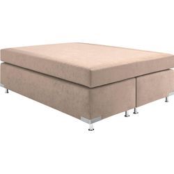 Boxspringbett "Holland", beige (sand), B:142cm L:201cm, Microvelours (100% Polyester), WESTFALIA SCHLAFKOMFORT, Komplettbetten, Boxspringbett, ohne Kopfteil, frei im Raum stellbar