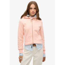 Kapuzensweatjacke SUPERDRY "ESSENTIAL LOGO ZIPHOOD HB", Damen, Gr. L, pink (pale rose pink), Sweatware, Obermaterial: 80% Baumwolle, 20% Polyester, unifarben, casual, relaxed fit, Langarm Rippbündchen, Sweatjacken