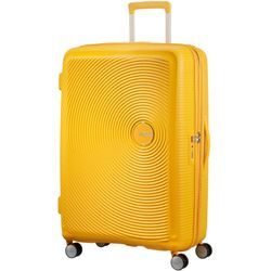 Hartschalen-Trolley AMERICAN TOURISTER "SOUNDBOX 77", Gr. B/H/T: 51,5cm x 77cm x 29,5cm 97 l, gelb (golden gelb), Polypropylen, unifarben, Koffer, Reisekoffer Trolley Aufgabegepäck TSA-Zahlenschloss Volumenerweiterung