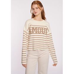 Strickpullover HAILY’S "LS V SK Am44our", Damen, Gr. L (40), cream, beige stripe, Strick, Obermaterial: 52% Viskose, 28% Polyester, 20% Nylon, gestreift, feminin, V-Ausschnitt, Langarm, Pullover