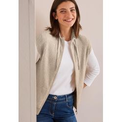 Strickweste CECIL, Damen, Gr. XXL (46), beige (desert beige), Strick, Obermaterial: 37% Baumwolle, 34% Polyacryl, 26% Polyester, 3% Elasthan, meliert, casual, regular fit hüftlang, Westen, mit Strukturmix, Topseller