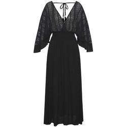 Maxikleid LASCANA, Damen, Gr. 34, N-Gr, schwarz, Cru00eape, Obermaterial: 100% Viskose. Oberteil: 100% Polyamid. Unterteil: 100% Viskose, unifarben, modisch, figurumspielend lang, tiefer V-Ausschnitt, ohne Ärmel, Kleider, mit Smokbund