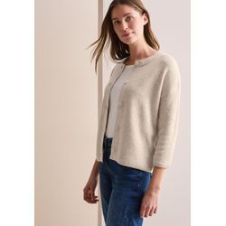 Cardigan CECIL, Damen, Gr. L (42), beige (desert beige), Strick, Obermaterial: 37% Baumwolle, 34% Polyacryl, 26% Polyester, 3% Elasthan, meliert, casual, relaxed fit kurz, Rundhals, 3/4-Ärmel Rippstrickbündchen, Strickjacken, mit 3/4-Ärmeln