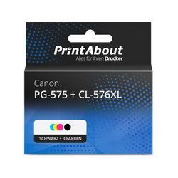 PrintAbout Druckerpatrone kompatibel mit Canon PG-575 + CL-576XL - Schwarz + 3 Farben - Hohe Kapazität - Multipack