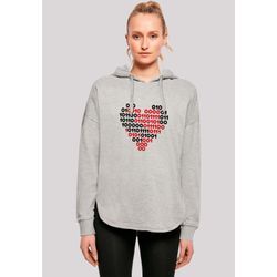 Kapuzenpullover F4NT4STIC "I love you 01001001 Binary Code Herz Valentinstag", Damen, Gr. L, grau, Obermaterial: 100% Baumwolle, casual, oversize, Langarm, Pullover, Premium Qualität