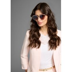 Sonnenbrille LAURA SCOTT, Damen, bunt (goldfarben, rosa), glänzend, gemustert, kontrastfarbene Details, feminin, Brillen, mit golffarbendem Vollrand und rosa Halbbesatz - NEW