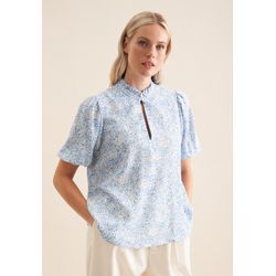 Shirtbluse SEIDENSTICKER "Schwarze Rose", Damen, Gr. XS (34), blau (mittelblau), 100% Viskose, geblümt, regular fit, Rundhals, Kurzarm, Blusen, Kurzarm Rundhals Floral