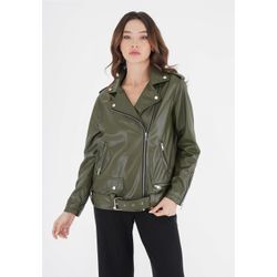 Outdoorjacke FRESHLIONS "Nela", Damen, Gr. L, grün (khaki), 100% Polyester, unifarben, casual, normal, Langarm, Jacken, in angesagter Kunstleder-Optik