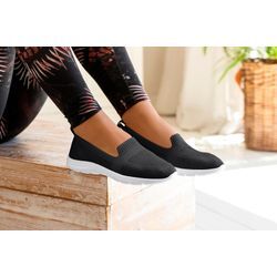 Slipper LASCANA, Damen, Gr. 35, schwarz, Obermaterial: 100% Textilmaterial. Futter: 100% Textilmaterial. Decksohle: 100% Textilmaterial. Laufsohle: 100% Synthetik, unifarben, Strukturmuster, Basic, Schuhe, Slip-On-Sneaker, Halbschuh, ultraleichter Sneaker, VEGAN