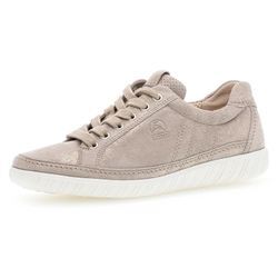 Sneaker GABOR "YORK", Damen, Gr. 38, beige (hellbeige), Ziegenveloursleder, sportlich, Schuhe Sneaker, Freizeitschuh, Halbschuh, Schnürschuh in Schuhweite G (=weit)