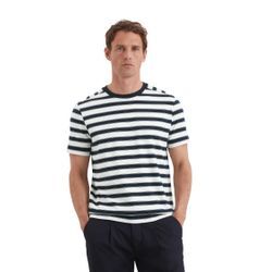 T-Shirt MARC O'POLO "aus reiner Bio-Baumwolle", Herren, Gr. L, multi, egg weiß, Obermaterial: 100% Baumwolle, gestreift, Basic, regular fit, Rundhals, Kurzarm, Shirts