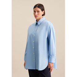 Longbluse SEIDENSTICKER "Schwarze Rose", Damen, Gr. 3XL (46), blau (mittelblau), 100% Baumwolle, unifarben, oversize, ohne Ausschnitt, Langarm, Blusen, Langarm Kragen Uni