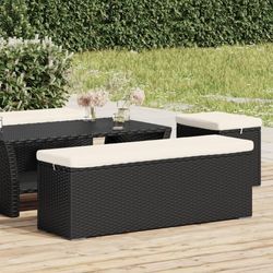 Hockerbank Mit Sitzkissen 110X30X40 Cm Poly Rattan | Farbe: Schwarz