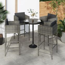 Barhocker 4 Stk. Mit Kissen Grau Poly Rattan