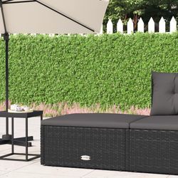 Garten-Mittelsofa Mit Kissen Poly Rattan | Farbe: Schwarz | Modell: Fußhocker