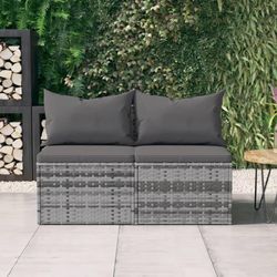 Garten-Mittelsofas Mit Kissen 2 Stk. Poly Rattan | Farbe: Grau