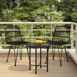 3-Tlg. Garten-Essgruppe Poly Rattan | Farbe: Schwarz