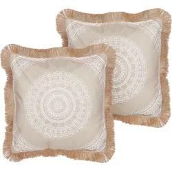 Dekokissen mit Fransen beige / weiß 45 x 45 cm 2er Set AGRIMONY