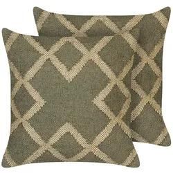 Dekokissen geometrisches Muster Jute grün / beige 45 x 45 cm 2er Set GOPI