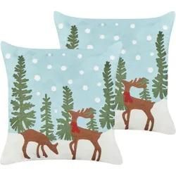 Kissen 2er Set PEPPERMINT Baumwolle 45 x 45 cm Hellblau Weihnachtsmotiv