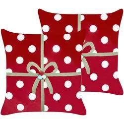 Kissen 2er Set GUMDROP Samtstoff 45 x 45 cm Rot Weihnachtsmotiv