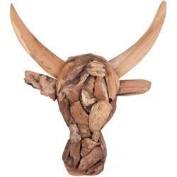 Wandfigur BULL HEAD Holz Braun 34 cm