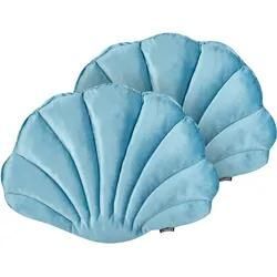 Dekokissen Muschelform Samtstoff hellblau 47 x 35 cm 2er Set CONSOLIDA