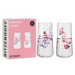 Ritzenhoff Longdrinkglas Sommersonett , Lila, Rot, Pink , Glas , 2-teilig , 614 ml , Fsc, Made in Germany , Essen & Trinken, Gläser, Longdrinkgläser