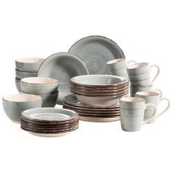 Mäser Kombiservice Lumaca , Blau, Grau , Keramik , 30-teilig , 390 ml,700 ml , 60x32x32 cm , Essen & Trinken, Geschirr, Geschirr-Sets, Kombiservice