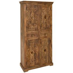 Livetastic Garderobenschrank Cotonou , Braun , Holz , Mangoholz,Mangoholz,Mangoholz , massiv , Floral , 2 Fächer , 2 Schubladen , 90x180x45 cm ,