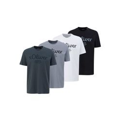 T-Shirt S.OLIVER "T-Shirt Logo T-Shirt 4er Pack", Herren, Gr. M, grau (weiß, hellgrau, dunkelgrau, schwarz), Obermaterial: 100% Baumwolle CO., Kurzarm, Shirts