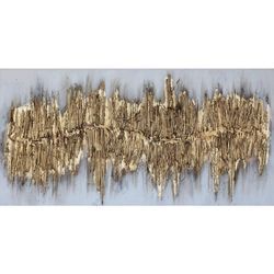 Monee Ölgemälde , Gold , Holz, Textil , Tanne , massiv , Abstraktes, Strukturen , rechteckig , 120x60 cm , handgemalt, 3D-Effekt , Bilder Und Zubehör,